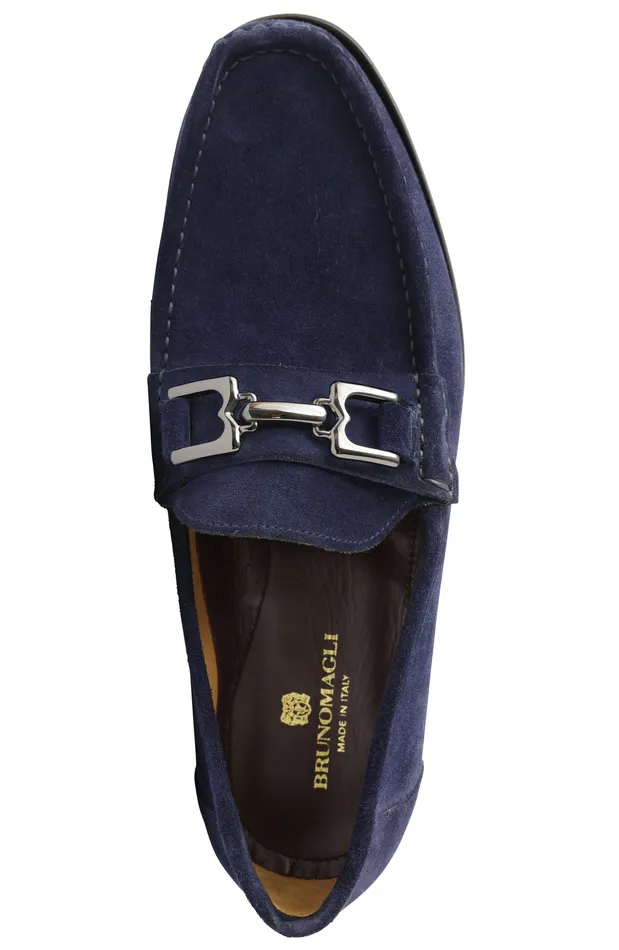 Bruno Magli Trieste Classic Leather Moccasin 8211 Navy Suede Men Loafers and Slipons