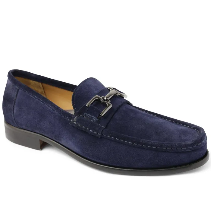 Bruno Magli Trieste Classic Leather Moccasin 8211 Navy Suede Men Loafers and Slipons