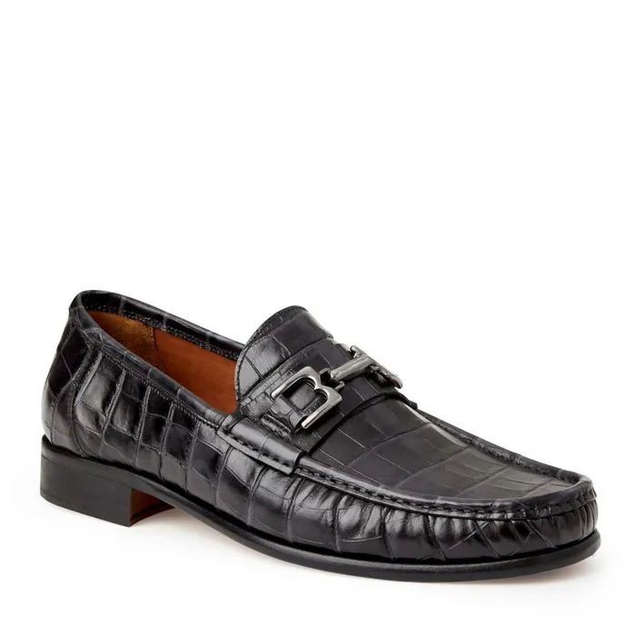 Bruno Magli Trieste Classic Moccasin Black Croc Men Casual Shoes