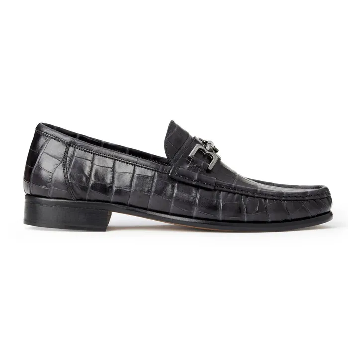 Bruno Magli Trieste Classic Moccasin Black Croc Men Casual Shoes
