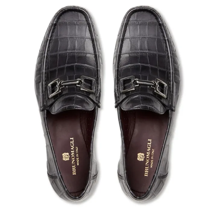 Bruno Magli Trieste Classic Moccasin Black Croc Men Casual Shoes