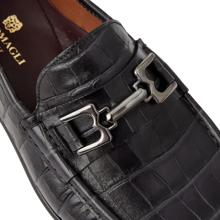 Bruno Magli Trieste Classic Moccasin Black Croc Men Casual Shoes