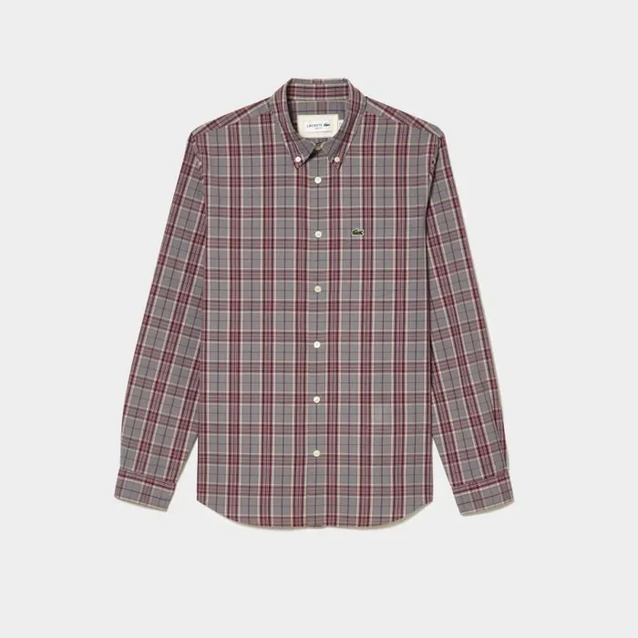 Button Down Shirts Men Lacoste Men039s Check Print Stretch Shirt Grey Bordeaux Ixb
