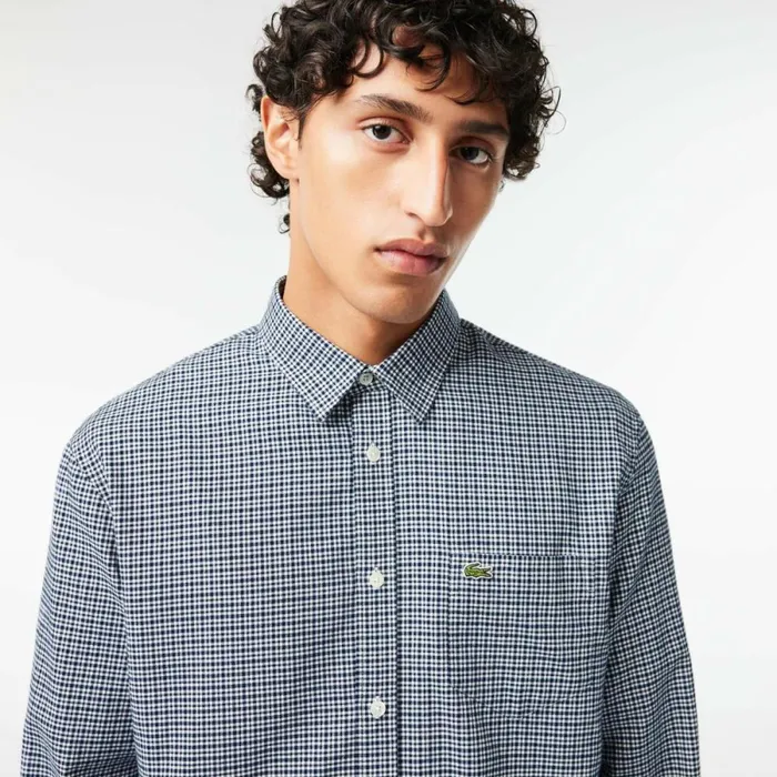 Button Down Shirts Men Lacoste Men039s Cotton Flannel Shirt Navy Blue White Kg2