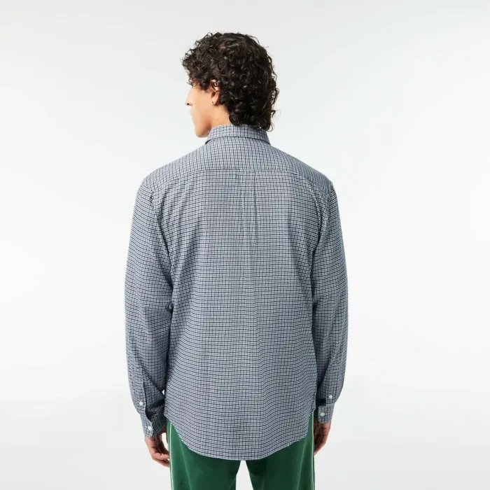 Button Down Shirts Men Lacoste Men039s Cotton Flannel Shirt Navy Blue White Kg2