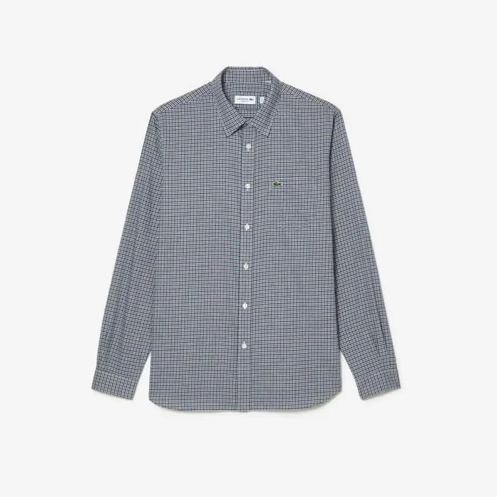 Button Down Shirts Men Lacoste Men039s Cotton Flannel Shirt Navy Blue White Kg2
