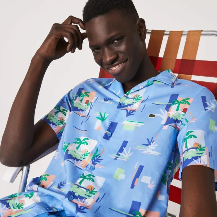 Button Down Shirts Men Lacoste Men039s Print Cotton Voile Hawaiian Shirt Blue White Fyf Button Down Shirts Men Lacoste Men039s Print Cotton Voile Hawaiian Shirt Blue White Fyf