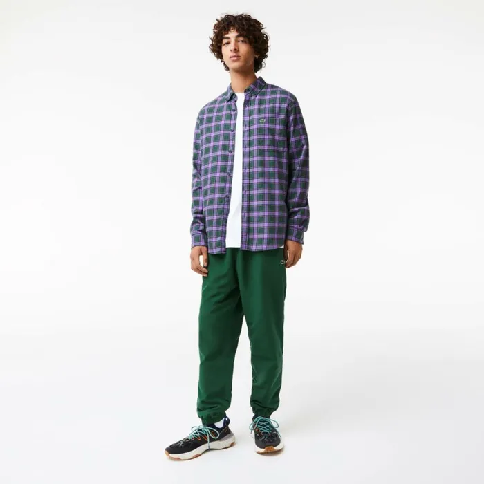 Button Down Shirts Men Lacoste Men039s Regular Fit Check Print Flannel Shirt Green Purple Beige Tpg