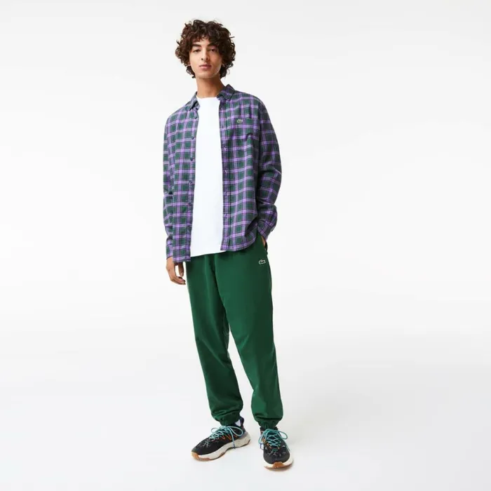 Button Down Shirts Men Lacoste Men039s Regular Fit Check Print Flannel Shirt Green Purple Beige Tpg