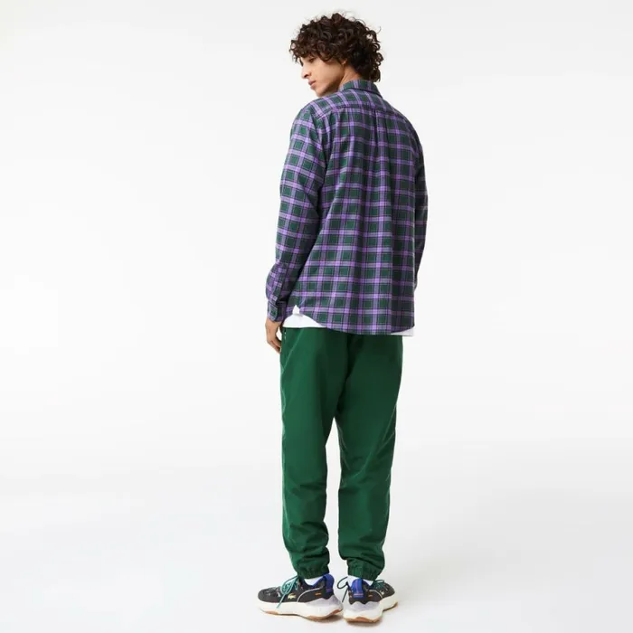 Button Down Shirts Men Lacoste Men039s Regular Fit Check Print Flannel Shirt Green Purple Beige Tpg