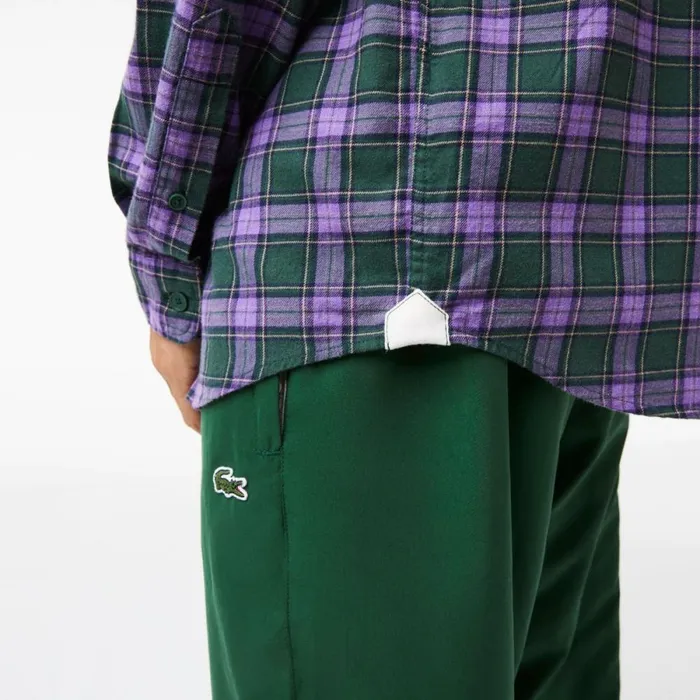 Button Down Shirts Men Lacoste Men039s Regular Fit Check Print Flannel Shirt Green Purple Beige Tpg