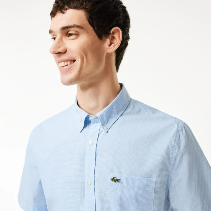 Button Down Shirts Men Lacoste Men039s Regular Fit Gingham Print Shirt White Blue F6z