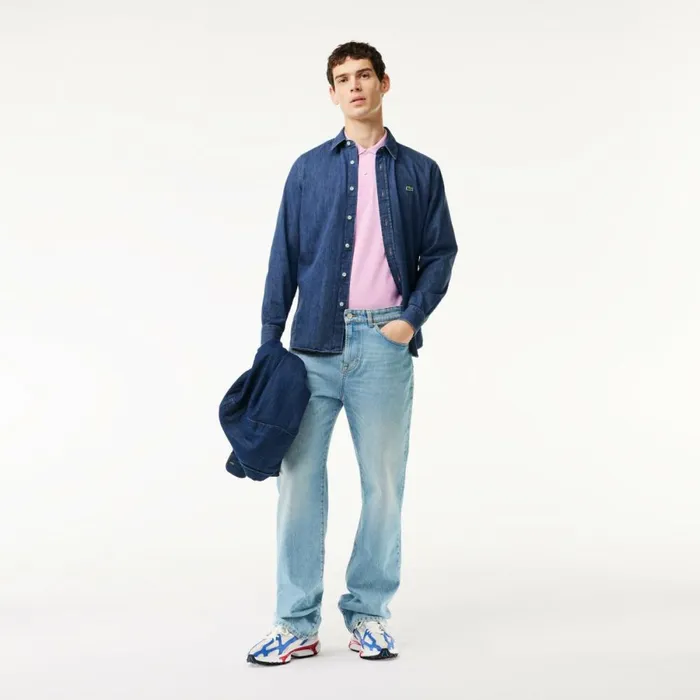 Button Down Shirts Men Lacoste Men039s Regular Fit Organic Cotton Denim Shirt Blue Cdz