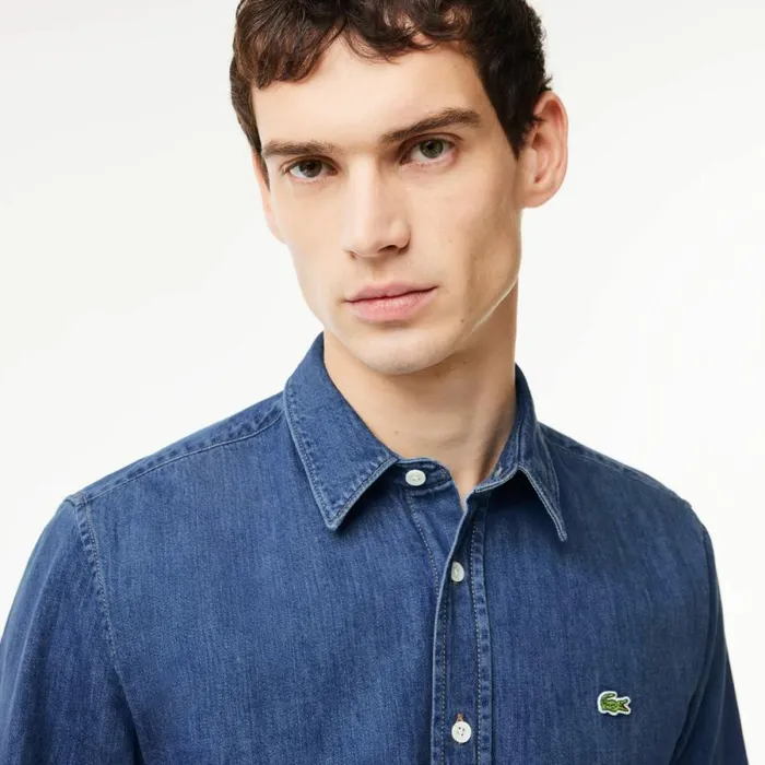 Button Down Shirts Men Lacoste Men039s Regular Fit Organic Cotton Denim Shirt Blue Cdz