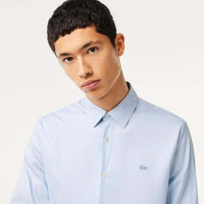 Button Down Shirts Men Lacoste Men039s Slim Fit Check Stretch Poplin Shirt White Blue F6z