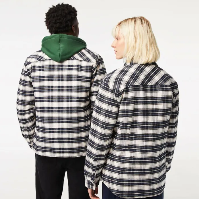 Button Down Shirts MenWomen Lacoste Unisex Branded Check Print Shirt White Black Blue Z23