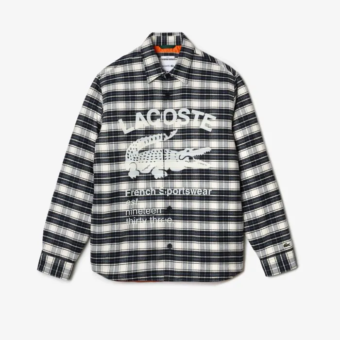 Button Down Shirts MenWomen Lacoste Unisex Branded Check Print Shirt White Black Blue Z23