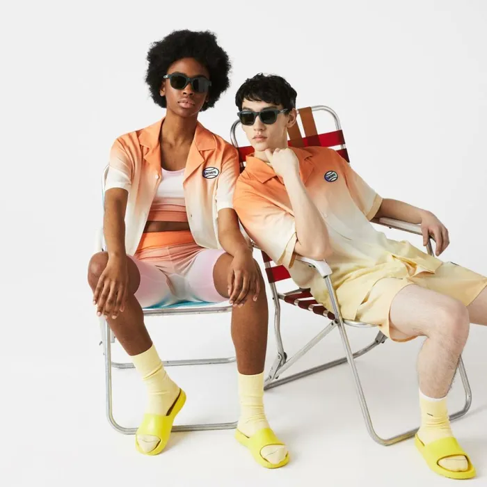 Button Down Shirts MenWomen Lacoste Unisex LIVE Relaxed Fit Gradated Print Shirt Orange White Yellow Z81 Button Down Shirts MenWomen Lacoste Unisex LIVE Relaxed Fit Gradated Print Shirt Orange White Yellow Z81
