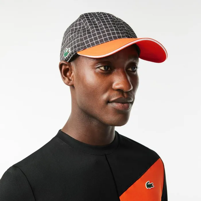 Caps and Hats Men Lacoste Men039s Hardwearing Lightweight Tennis Cap Black Orange Qxi