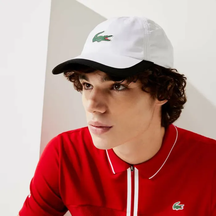 Caps and Hats MenWomen Lacoste Unisex SPORT Contrast Border Lightweight Cap White Black Au8