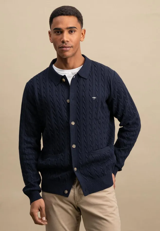 Cardigan Men FYNCHHATTON Part Jacket With A Braid Pattern Navynew Offwhite