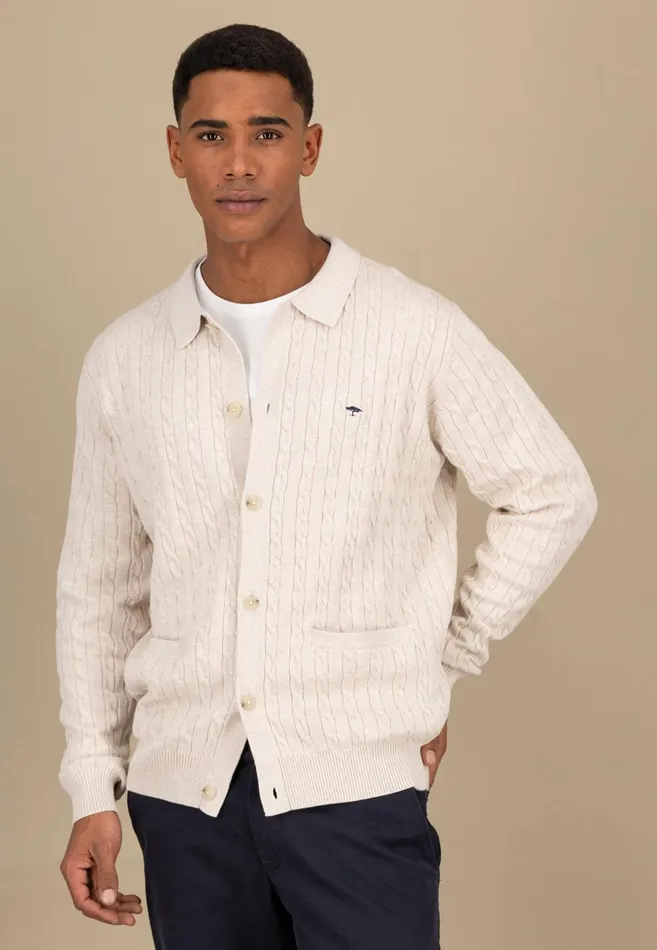 Cardigan Men FYNCHHATTON Part Jacket With A Braid Pattern Navynew Offwhite