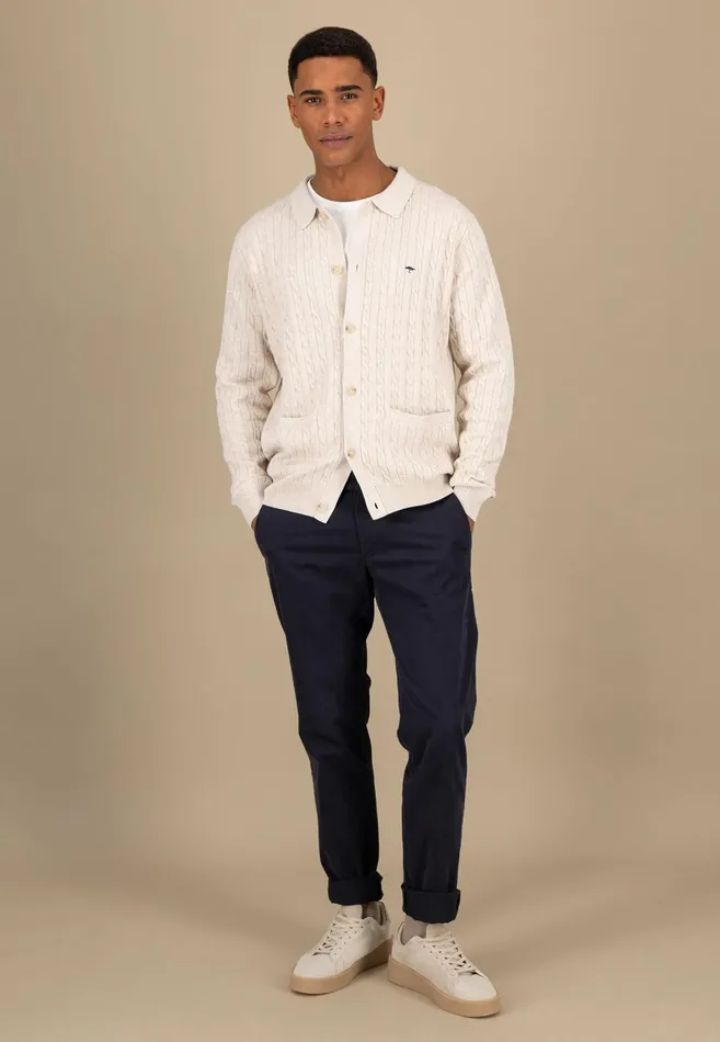 Cardigan Men FYNCHHATTON Part Jacket With A Braid Pattern Navynew Offwhite