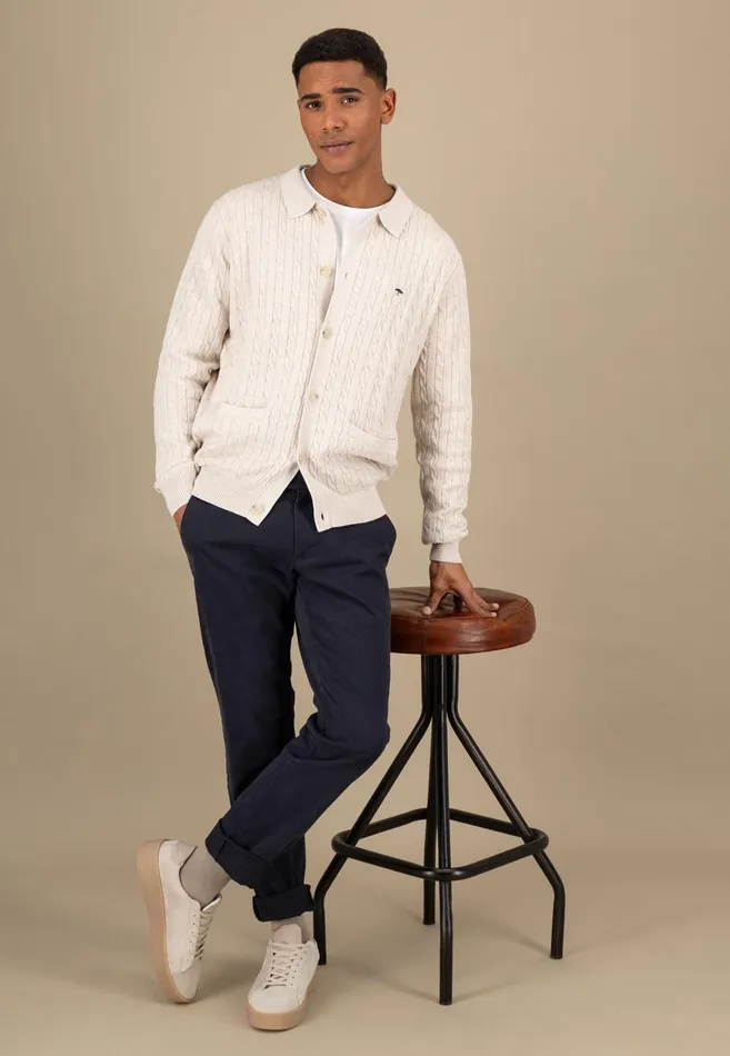 Cardigan Men FYNCHHATTON Part Jacket With A Braid Pattern Navynew Offwhite