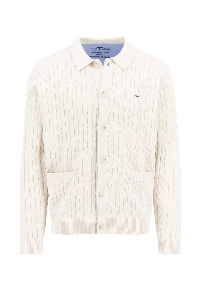 Cardigan Men FYNCHHATTON Part Jacket With A Braid Pattern Navynew Offwhite
