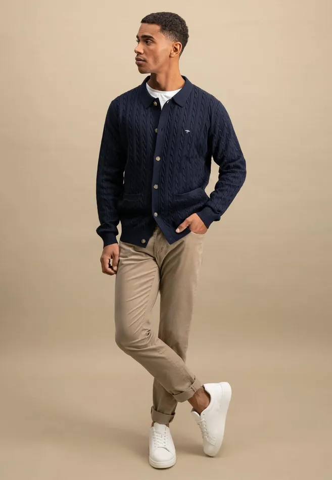 Cardigan Men FYNCHHATTON Part Jacket With A Braid Pattern Navynew Offwhite