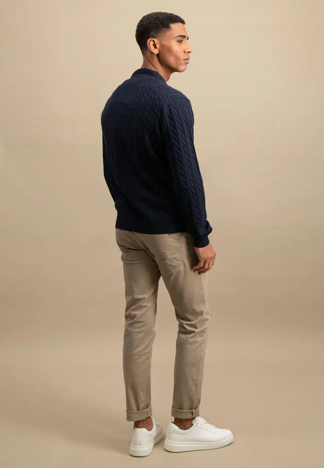 Cardigan Men FYNCHHATTON Part Jacket With A Braid Pattern Navynew Offwhite