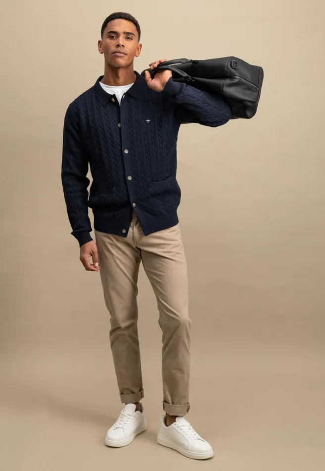Cardigan Men FYNCHHATTON Part Jacket With A Braid Pattern Navynew Offwhite