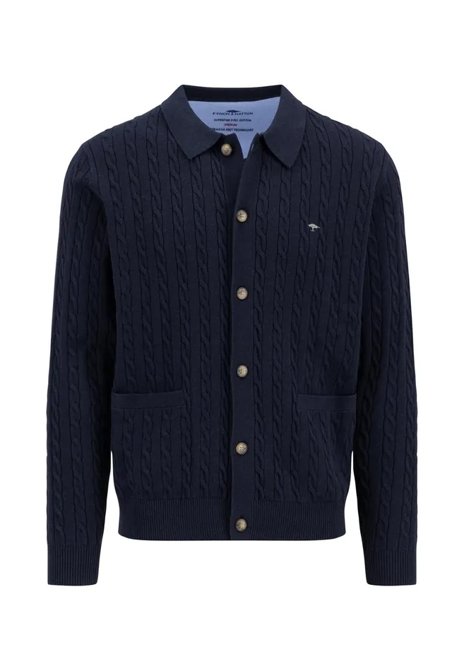 Cardigan Men FYNCHHATTON Part Jacket With A Braid Pattern Navynew Offwhite