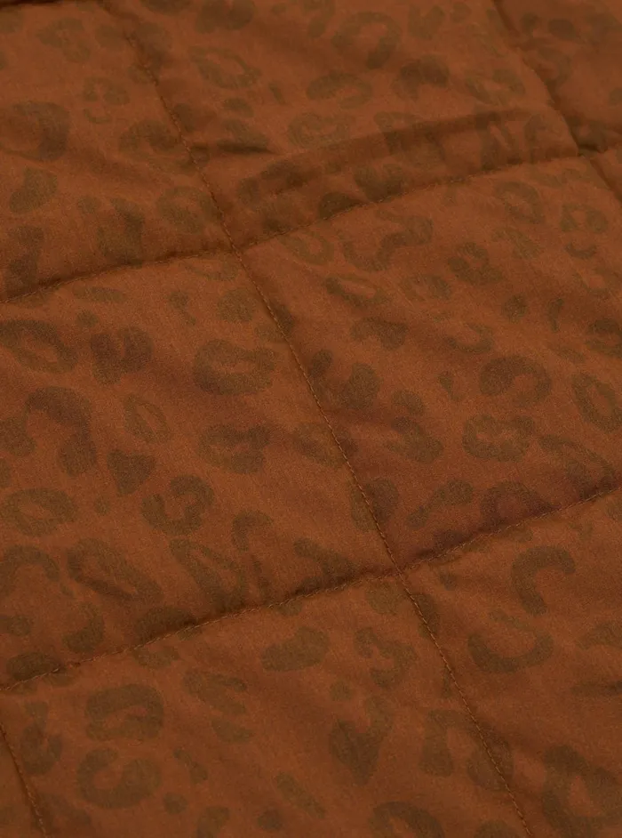 Carlton Gilet In Orange Leopard Recycled Polytech Men Universal Works Waistcoats and Gilets
