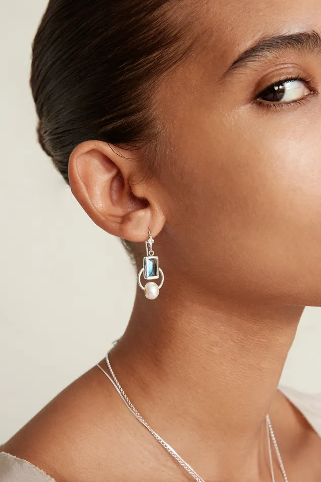 Chan Luu Earrings Halo Drop Earrings Silver Labradorite Mix 8211 Women