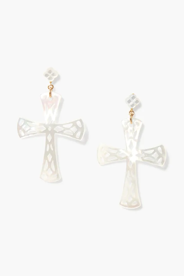 Chan Luu Earrings Lourdes Cross Earrings White MOP 8211 Women