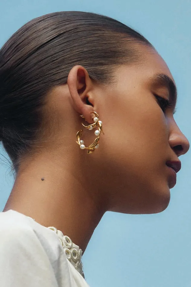 Chan Luu Earrings Olive Branch Hoop Earrings Mini Gold 8211 Women