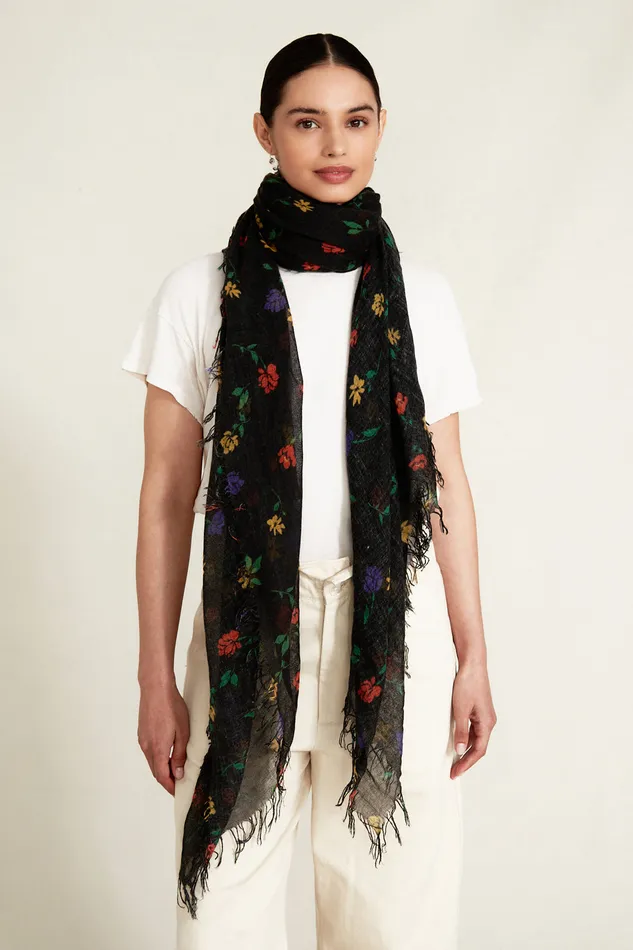 Chan Luu Scarves Cashmere And Silk Scarf Black Valentina Floral 8211 Women