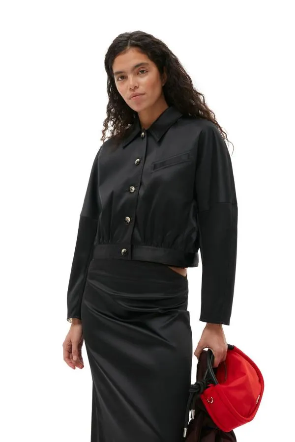 Clothing GANNI CoOrds Double Satin Short Jacket Black