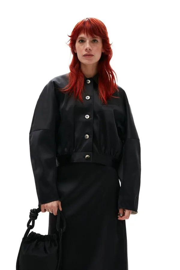 Clothing GANNI CoOrds Double Satin Short Jacket Black