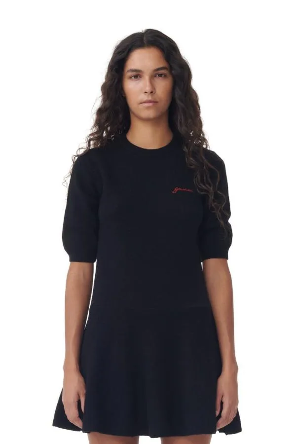 Clothing GANNI Dresses Black Logo Wool Mix Mini Dress Black Clothing GANNI Dresses Black Logo Wool Mix Mini Dress Black