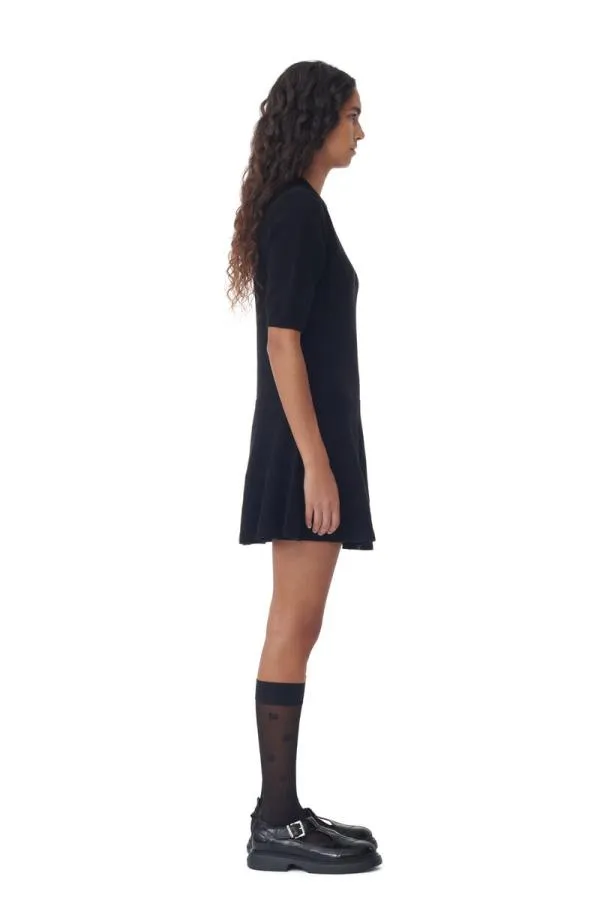 Clothing GANNI Dresses Black Logo Wool Mix Mini Dress Black Clothing GANNI Dresses Black Logo Wool Mix Mini Dress Black