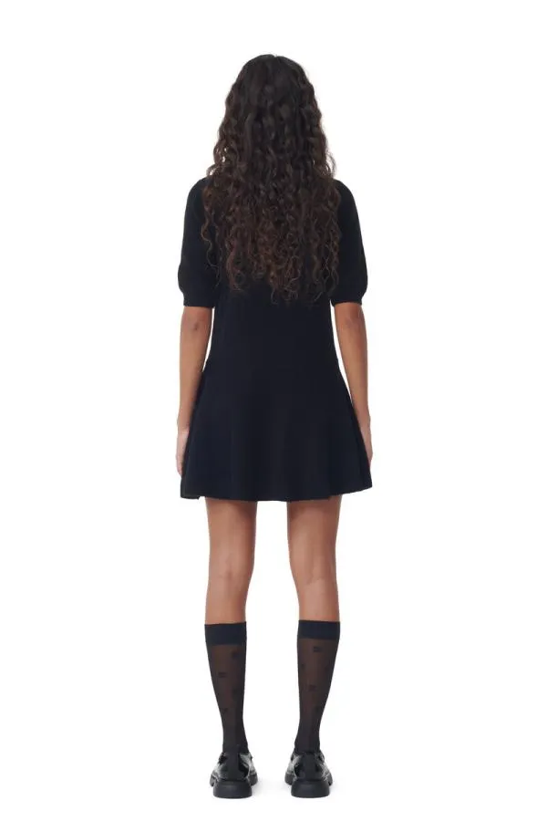 Clothing GANNI Dresses Black Logo Wool Mix Mini Dress Black Clothing GANNI Dresses Black Logo Wool Mix Mini Dress Black