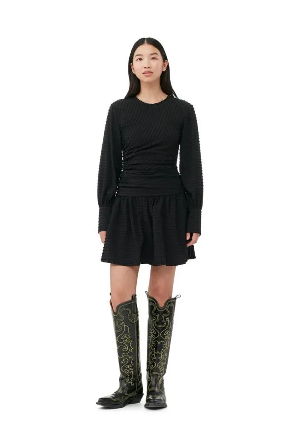 Clothing GANNI Dresses Black Seersucker Gathered Mini Dress Black