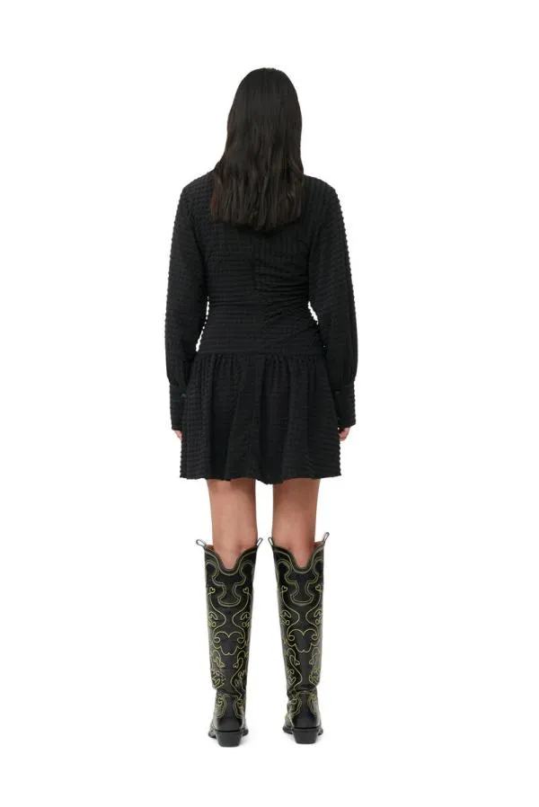 Clothing GANNI Dresses Black Seersucker Gathered Mini Dress Black Clothing GANNI Dresses Black Seersucker Gathered Mini Dress Black