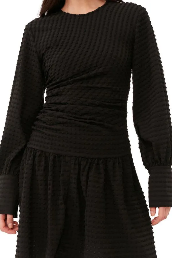 Clothing GANNI Dresses Black Seersucker Gathered Mini Dress Black Clothing GANNI Dresses Black Seersucker Gathered Mini Dress Black