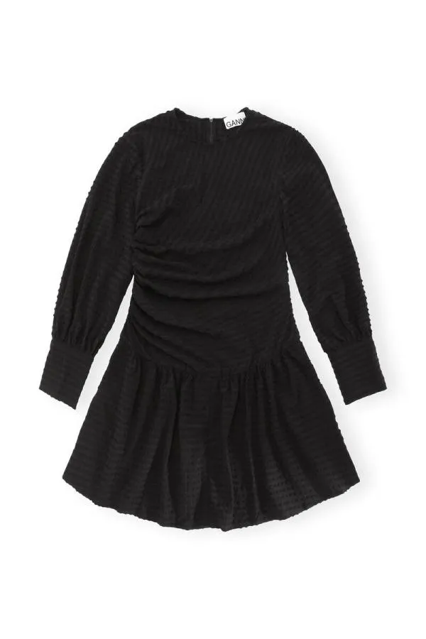 Clothing GANNI Dresses Black Seersucker Gathered Mini Dress Black Clothing GANNI Dresses Black Seersucker Gathered Mini Dress Black