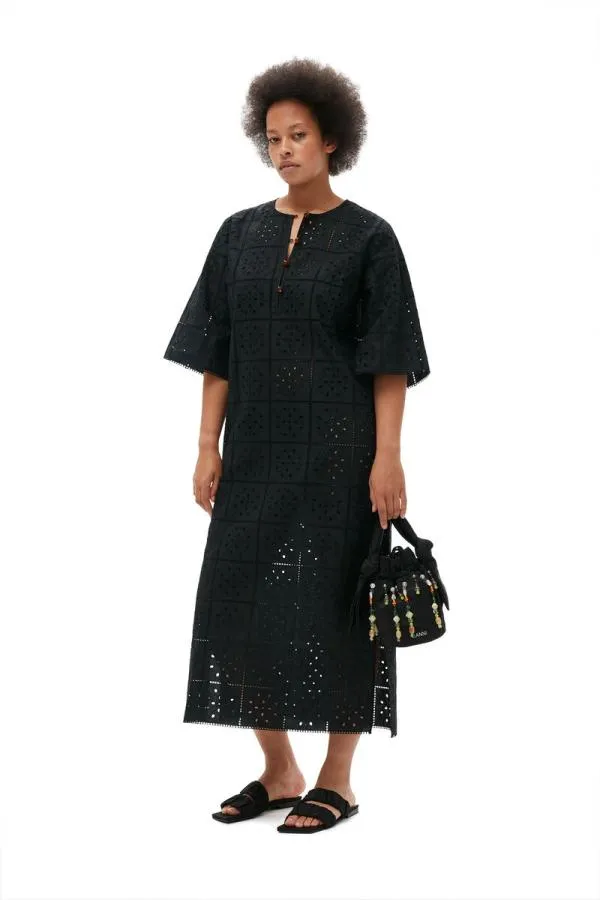 Clothing GANNI Dresses Broderie Anglaise Tshirt Dress Black Clothing GANNI Dresses Broderie Anglaise Tshirt Dress Black