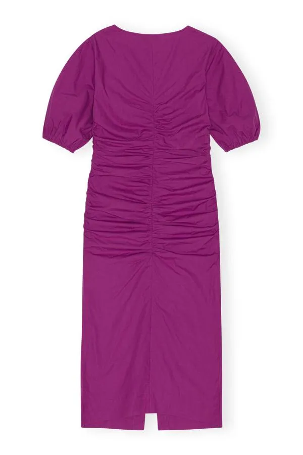 Clothing GANNI Dresses Cotton Poplin Gathered Openneck Maxi Dress Purple Wine Clothing GANNI Dresses Cotton Poplin Gathered Openneck Maxi Dress Purple Wine