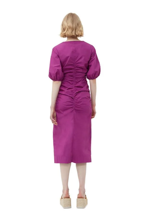 Clothing GANNI Dresses Cotton Poplin Gathered Openneck Maxi Dress Purple Wine Clothing GANNI Dresses Cotton Poplin Gathered Openneck Maxi Dress Purple Wine